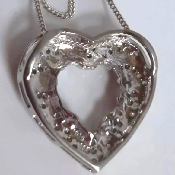 Sterling Silver Diamond Ribbon Heart Slider Pendant Necklace 16" Long 7.4 Grams - Picture 2 of 6